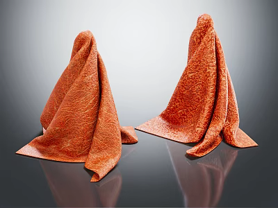 Two Orange Textured Towels Neatly Laid On Shiny Reflective Surface 3d model