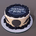Vintage Style Round Cake With Black And Beige Cream Decoration And Text