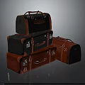 Red And Black Leather Suitcases Stacked In Various Sizes For Travel Essentials