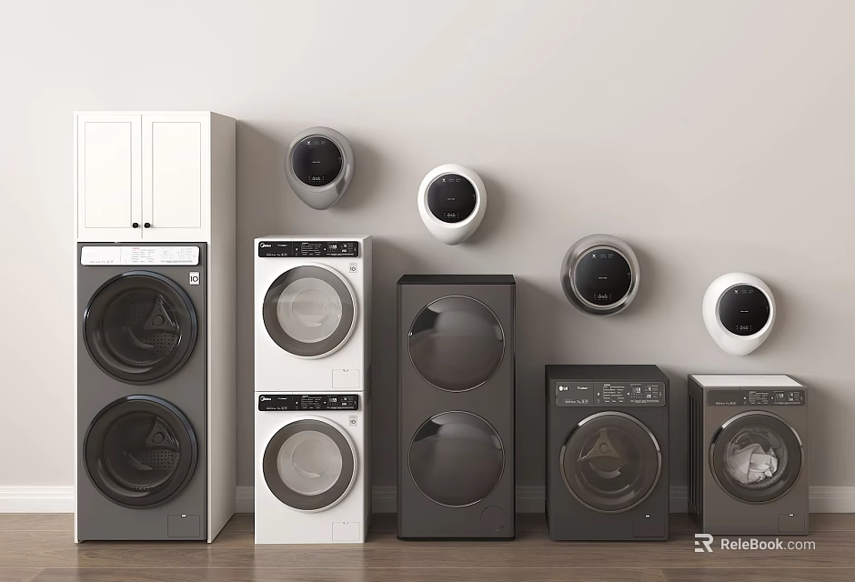 Multiple Modern Front Load Washing Machines In Various Styles And Colors 3d model