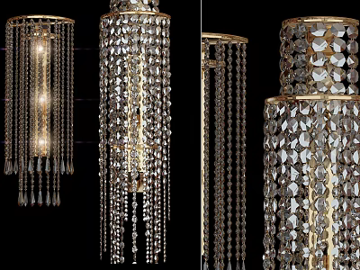 Elegant Crystal Chandelier With Golden Frame And Sparkling Hanging Pendants 3d model
