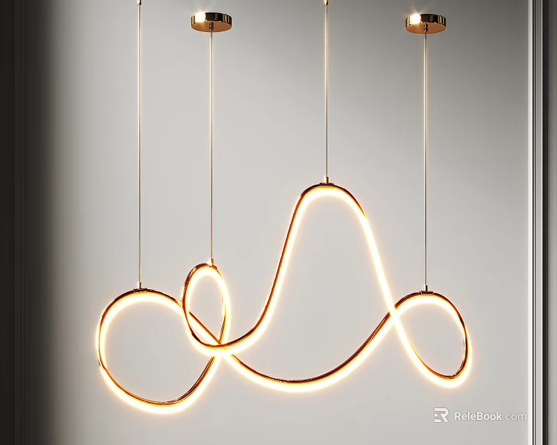 Modern Curved Line Chandelier With Illuminated Metallic Finish And Unique Hanging Design 3d model 