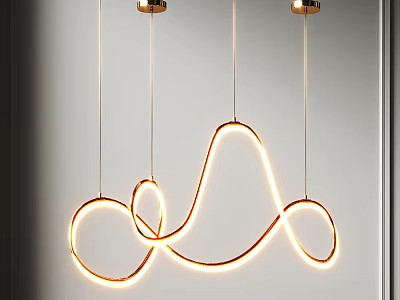 Modern Curved Line Chandelier With Illuminated Metallic Finish And Unique Hanging Design 3d model