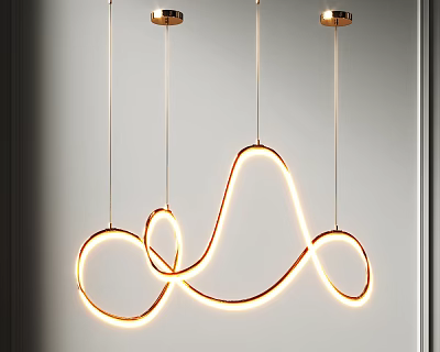 Modern Curved Line Chandelier With Illuminated Metallic Finish And Unique Hanging Design 3d model