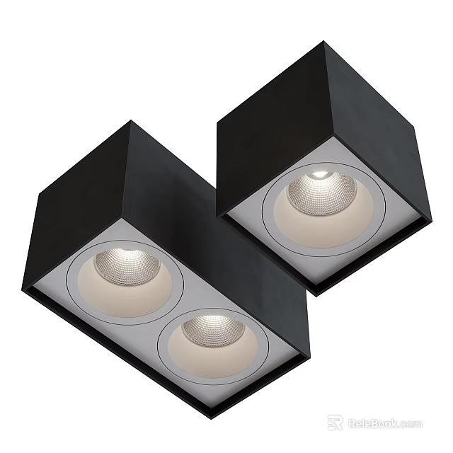 Black Square Ceiling Lights With Downlights And Spotlights For Modern Home Interior Design 3d model 