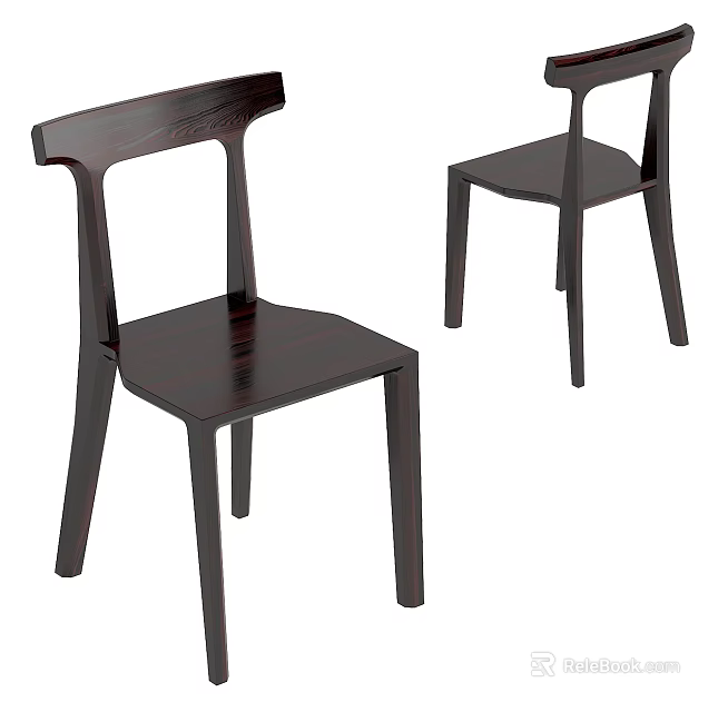 Modern Dark Brown Wooden Dining Chairs With Sleek Backrest Design 3d model