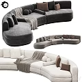 Curved Sectional Sofa With Neutral Tones Multiple Cushions And Throw Blanket 3d model