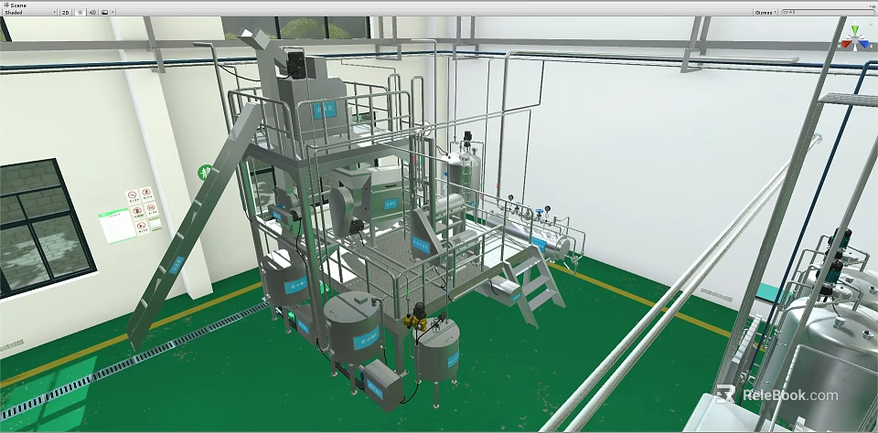 Industrial Equipment System In Factory With Metal Platform Ladders Tanks And Piping 3d model 
