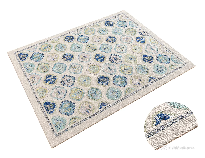 Square Rug With Colorful Geometric Patterns Blue Green White Design For Home Decor 3d model 