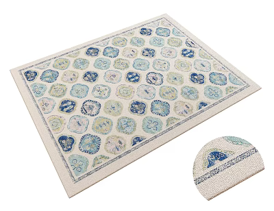 Square Rug With Colorful Geometric Patterns Blue Green White Design For Home Decor 3d model