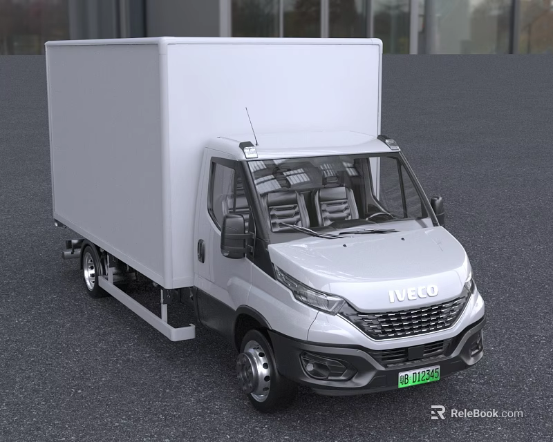 IVECO White Commercial Box Truck With Cab And Cargo Box Front View 3d model 