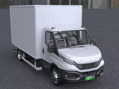 IVECO White Commercial Box Truck With Cab And Cargo Box Front View 3d model