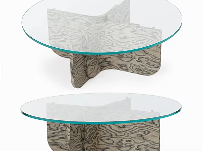 Modern Round Coffee Table With Glass Top And Textured Wooden Base 3d model