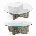 Modern Round Coffee Table With Glass Top And Textured Wooden Base