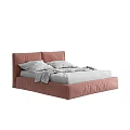 Modern Pink Double Bed with Upholstered Headboard Gray Sheets and Pillows 3d model