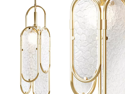 Elegant Modern Gold Metal Chandelier With Textured Glass And Oval Frame Design 3d model