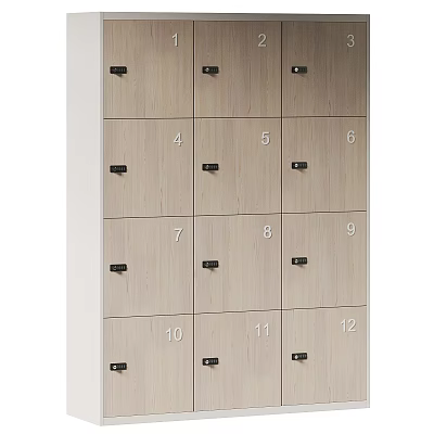 Light Wood Lockers With Numbered Doors Arranged In Multiple Rows 3d model
