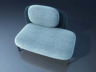 Modern Light Blue Fabric Single Seater Sofa With Dark Backrest And Slim Legs 3d model