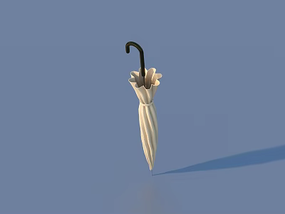 White Folded Umbrella Featuring Black Curved Handle And Striped Canopy For Daily Use 3d model