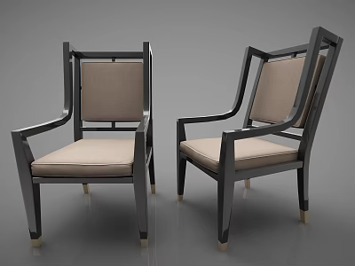 Modern Leisure Chairs With Dark Frame Light Beige Upholstered Cushion And Armrests Golden Feet 3d model