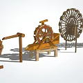 Garden Ornaments Featuring Wooden Water Wheels With Various Designs For Outdoor Decor