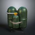 Green Industrial Gas Cylinders With Yellow Valve And Metal Straps For Storage