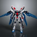 Detailed Gundam Robot Model In Standing Pose With White Red Blue Wings And Mechanical Details