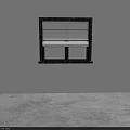 White Curtains On Black Framed Window In Minimalist Interior With Gray Floor