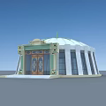 Traditional Dome Architecture Featuring Green Decorations Wooden Door And Glass Windows