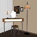 Modern Dressing Table Simple Metal Solid Wood Corner Dressing Table Dressing Chair Desk Lamp Hanging Picture Floor Lamp 3d model
