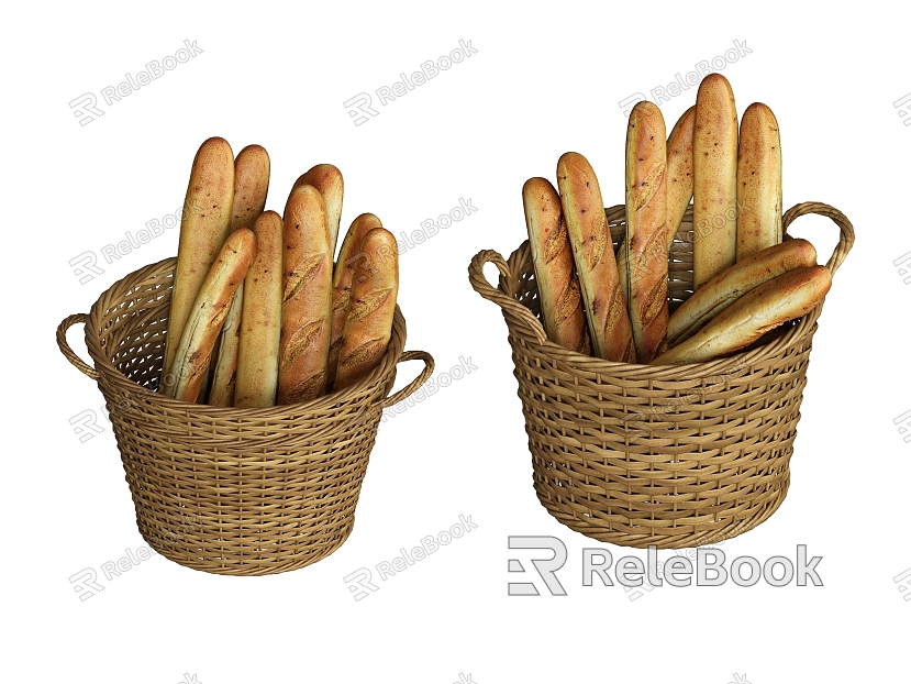 Bread Dessert Bakery Bread Combination Bamboo Basket model