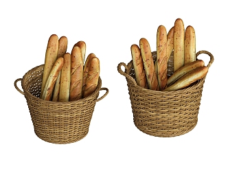 Bread Dessert Bakery Bread Combination Bamboo Basket 3d model