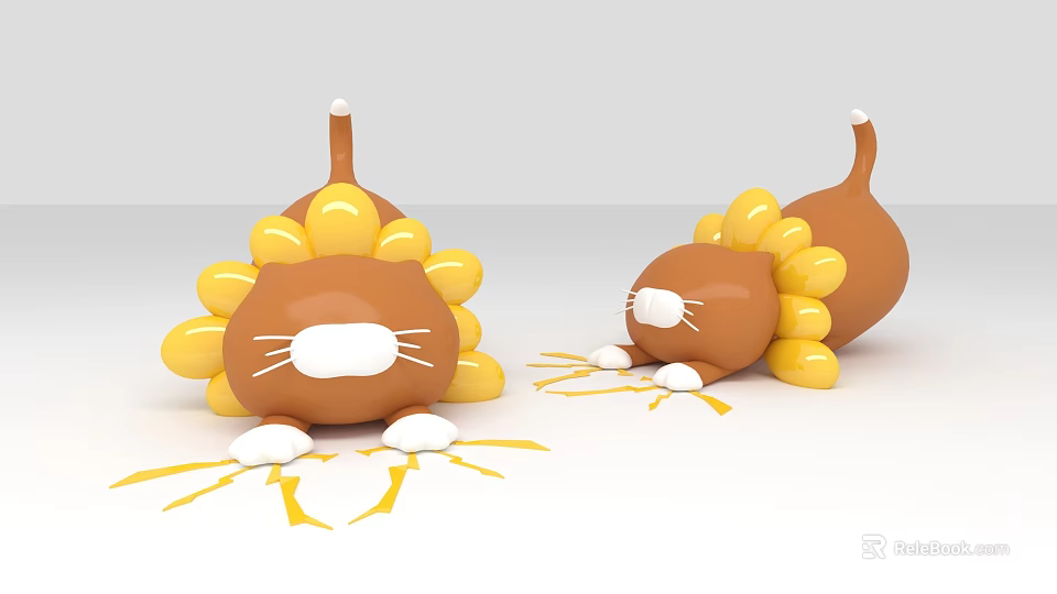 Cute Cartoon Lion Figurines With Brown Body Yellow Mane White Paws As Photo Spot 3d model 