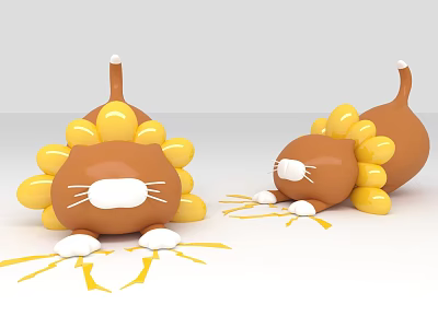 Cute Cartoon Lion Figurines With Brown Body Yellow Mane White Paws As Photo Spot 3d model