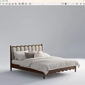 Minimalist Double Bed With Scalloped Headboard Wooden Frame And Light Colored Bedding