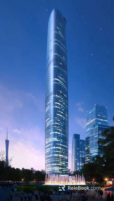 Tall Modern Office Skyscraper With Glass Facade Illuminated At Night Evening Sky 3d model 