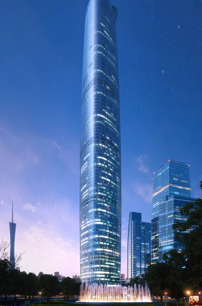 Tall Modern Office Skyscraper With Glass Facade Illuminated At Night Evening Sky 3d model