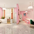 Elegant Beauty Salon Interior Design With Pink Walls White Pendant Lights And Green Velvet Chairs
