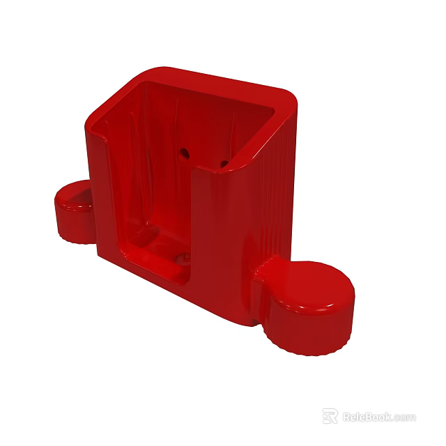 Red Plastic Bracket Component With Square Body And Circular Supports 3d model 