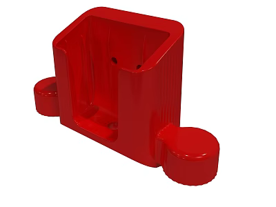 Red Plastic Bracket Component With Square Body And Circular Supports 3d model
