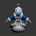 Festive Decorative Snowman With Blue Star Hat Green Eyes And Snowflake Accents