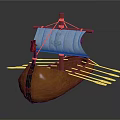 Traditional Wooden Boat With Carved Hull Mast Sail And Rowing Oars