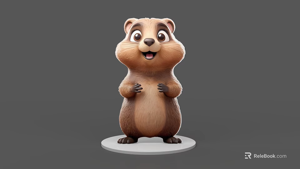 Cute Cartoon Reptile 3D Model Standing On White Base With Smiling Expression 3d model