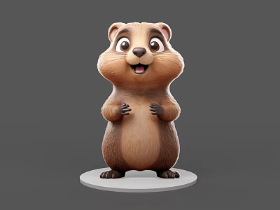 Cute Cartoon Reptile 3D Model Standing On White Base With Smiling Expression 3d model