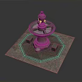 Classical Multi tiered Fountain With Circular Basin Square Pedestal Stone Slab Floor And Ornate Top