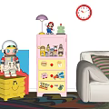 Pink And Yellow Drawer Style Toy Figure Cabinet With Mario Figurine And Small Toys Inside