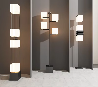 Modern Floor Lamps With Square Shades And Black Metal Frames In Contemporary Design 3d model