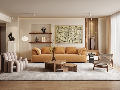 Quiet Living Room Ancient Home Living Room Multi-Person Sofa 3d model