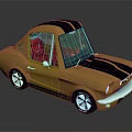 Yellow Vintage 1965 Car With Black Stripes Red Seats And White Wheels