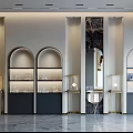 Modern Luxury Jewelry Store Interior With Arched Display Cases And Marble Elements 3d model